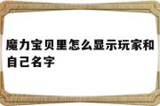 魔力宝物里怎么显示玩家和本身名字-魔力宝物里怎么显示玩家和本身名字一样