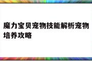 关于魔力宝物宠物技能解析宠物培育攻略的信息