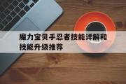 关于魔力宝物手忍者技能详解和技能晋级保举的信息