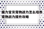 魔力宝物宠物战力怎么培育宠物战力提拔攻略的简单介绍