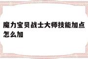 魔力宝物兵士巨匠技能加点怎么加的简单介绍