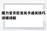 魔力宝贝巨龙关卡通关技巧详细讲解的简单介绍