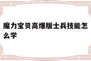 魔力宝贝高爆版士兵技能怎么学-魔力宝贝高爆版士兵技能怎么学的