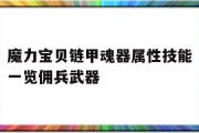 关于魔力宝贝链甲魂器属性技能一览佣兵武器的信息