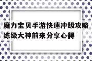 魔力宝贝手游快速冲级攻略练级大神前来分享心得的简单介绍