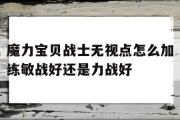 关于魔力宝贝战士无视点怎么加练敏战好还是力战好的信息