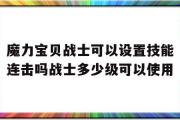 关于魔力宝贝战士可以设置技能连击吗战士多少级可以使用的信息