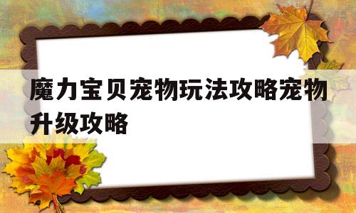 关于魔力宝物宠物弄法攻略宠物晋级攻略的信息